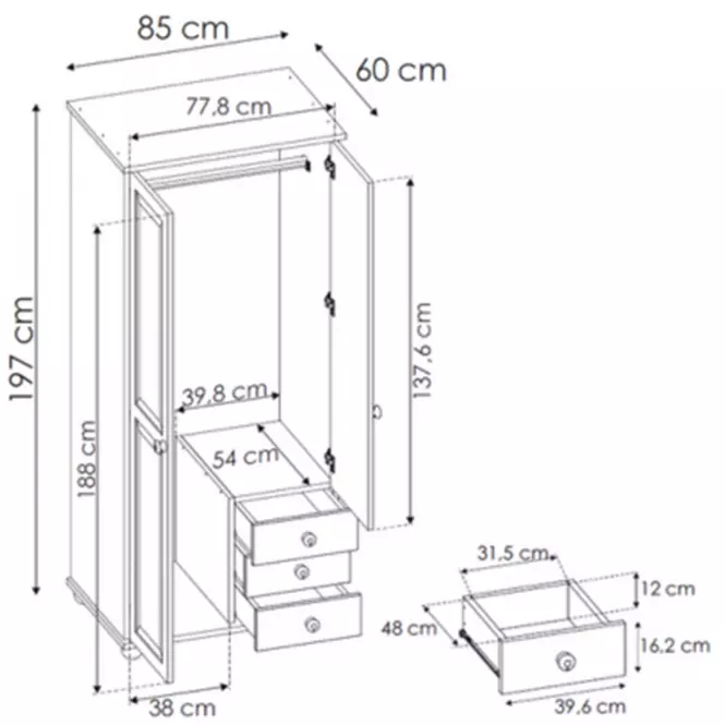 Szafa 38B sosna 2D/3 + lustro