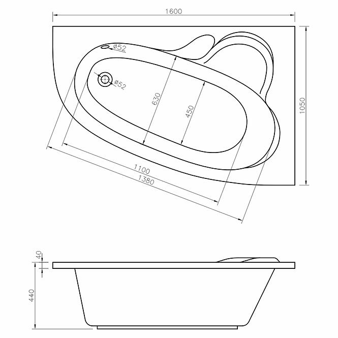 Wanna z hydromasażem Madura 160/105 P 12DW+10DP sterowanie pneumatyczne