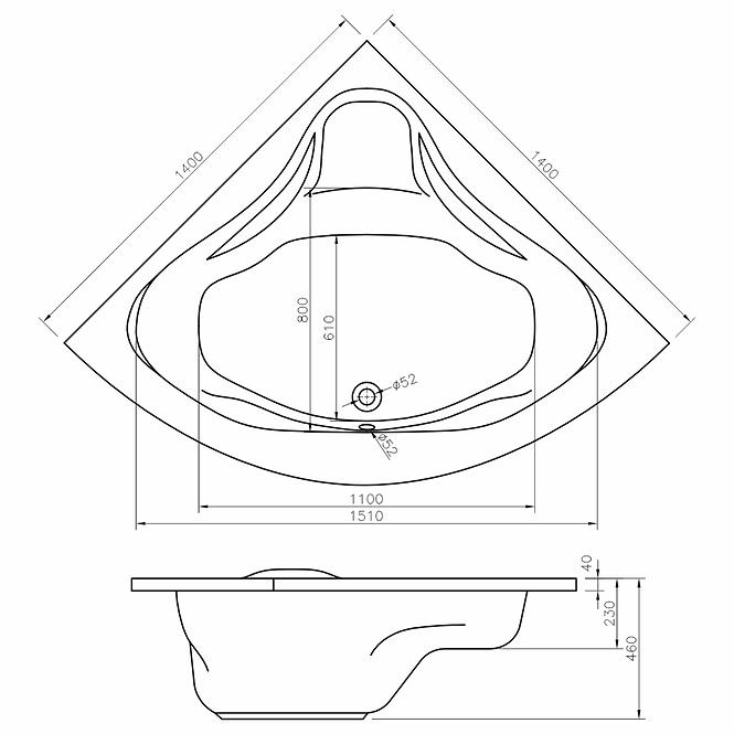 Wanna z hydromasażem Samar 140/140 system W10+P10 sterowanie pneumatyczne