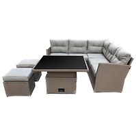 Komplet technorattan sofa+2 pufy+stolik brąz