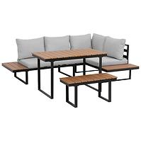 Zestaw mebli aluminiowych z poduszkami narożnik+ ławka+ stolik