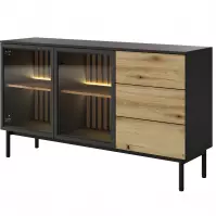 Komoda Lang C 150 2D3S + LED czarny/dąb evoke
