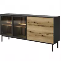 Komoda Lang D 180 2D3S + LED czarny/dąb evoke