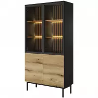 Witryna Lang A wysoka +LED czarny/dąb Evoke 