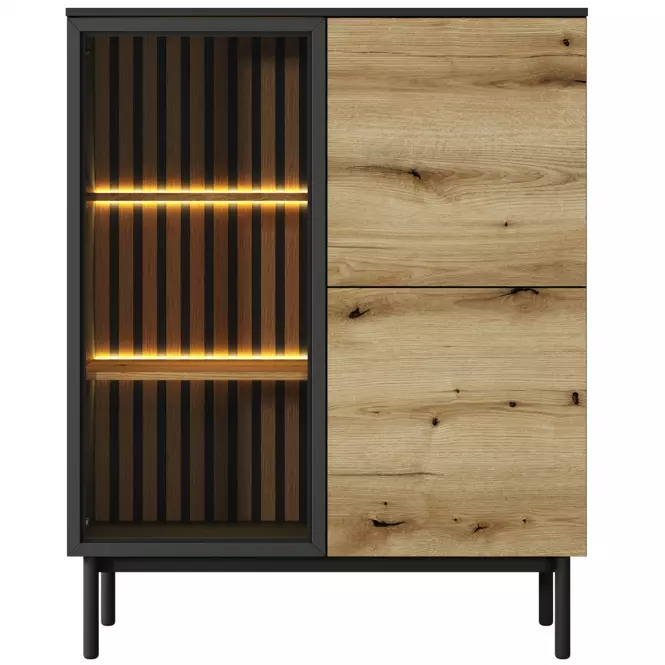 Witryna Lang B niska +LED czarny/dąb Evoke ,4