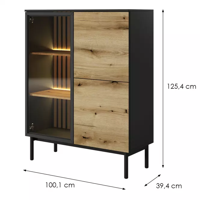 Witryna Lang B niska +LED czarny/dąb Evoke ,2