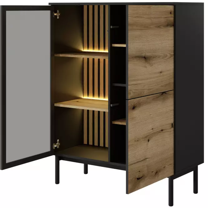 Witryna Lang B niska +LED czarny/dąb Evoke ,3