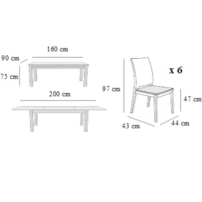 Zestaw stół i krzesła Manchester 1+6 ST28 160/90+40L orzech jasny W75 tap.A2