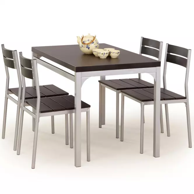 Komplet stół Malcolm +4 krzesła mdf/stal – wenge