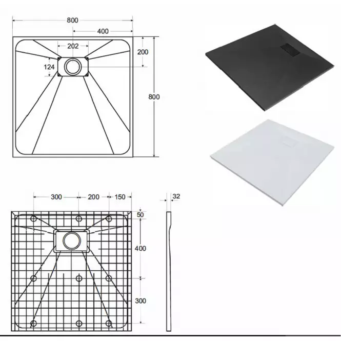 Brodzik kwadratowy Vexo 80x80 czarny
