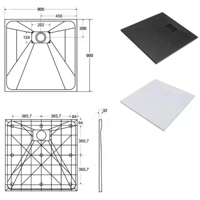 Brodzik kwadratowy Vexo 90x90 czarny