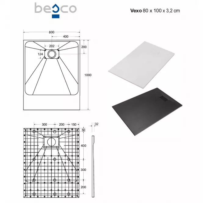 Brodzik prostokątny Vexo 100x80 czarny