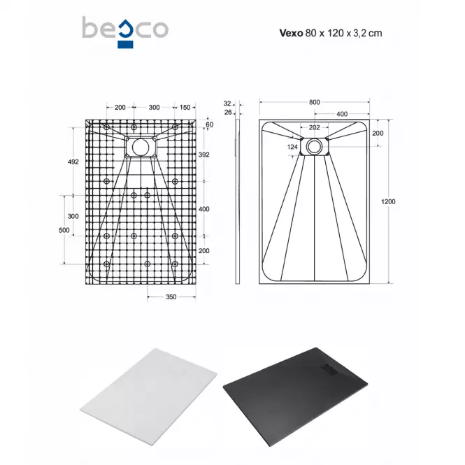 Brodzik prostokątny Vexo 120x80 czarny