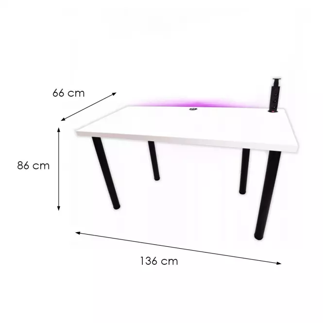 Biurko Gamingowe Low Loft Białe 136x66x3.6 Model 3