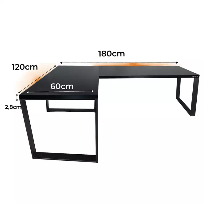 Biurko Gamingowe Narożne Loft Low Czarne 180x120x2.8 Model 1,2
