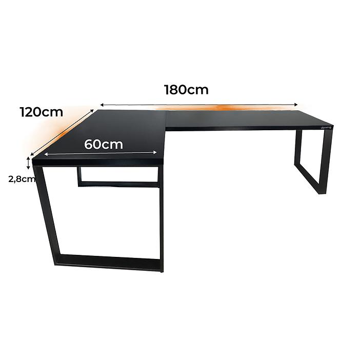 Biurko Gamingowe Narożne Loft Low Czarne 180x120x2.8 Model 1