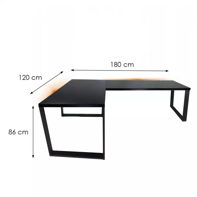 Biurko Gamingowe Narożne Loft Low Czarne 180x120x2.8 Model 1,3