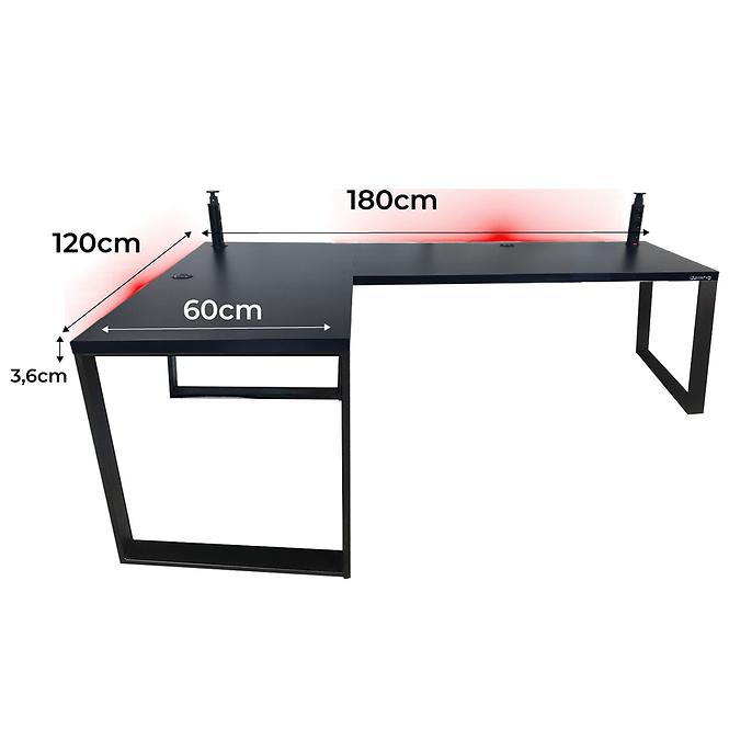 Biurko Gamingowe Narożne Loft Low Czarne 180x120x3.6 Model 3