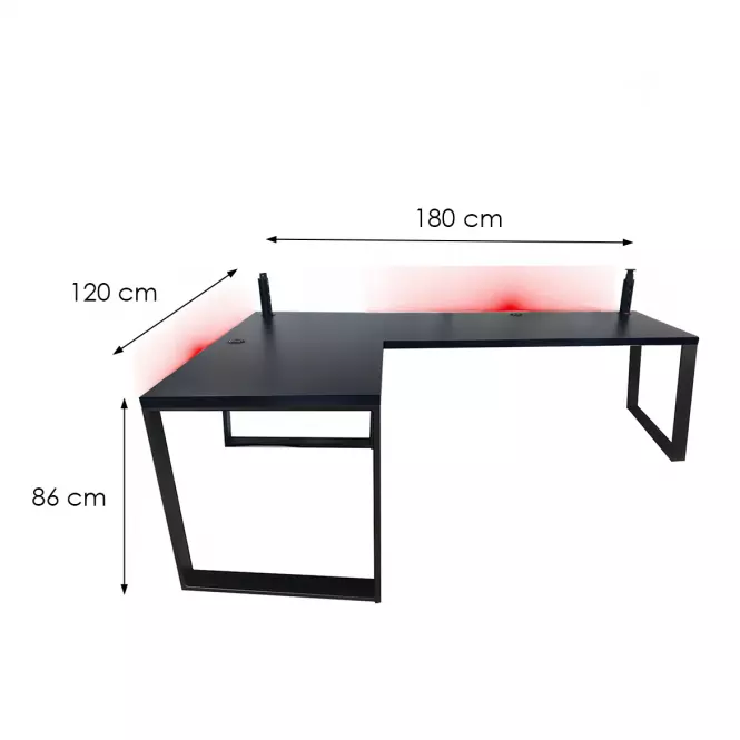 Biurko Gamingowe Narożne Loft Low Czarne 180x120x3.6 Model 3