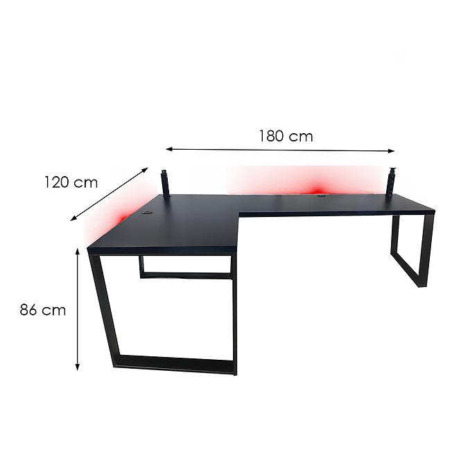 Biurko Gamingowe Narożne Loft Low Czarne 180x120x3.6 Model 3