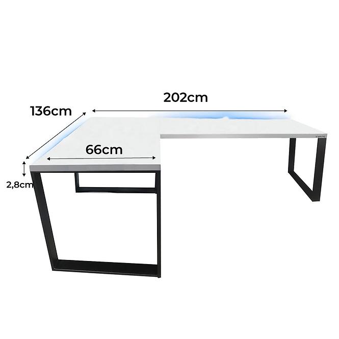 Biurko Gamingowe Narożne Loft Low Białe 202x136x2.8 Model 1