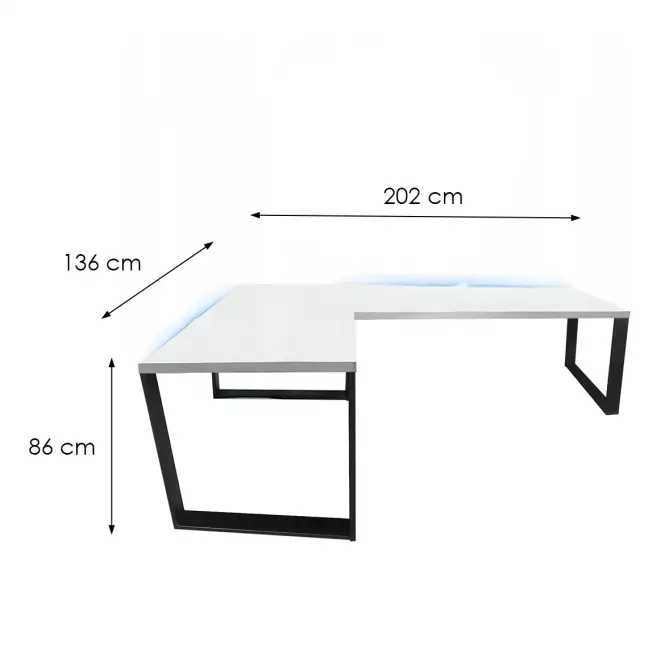 Biurko Gamingowe Narożne Loft Low Białe 202x136x2.8 Model 1