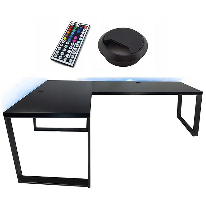 Biurko Gamingowe Narożne Loft Low Czarne 202x136x2.8 Model 2