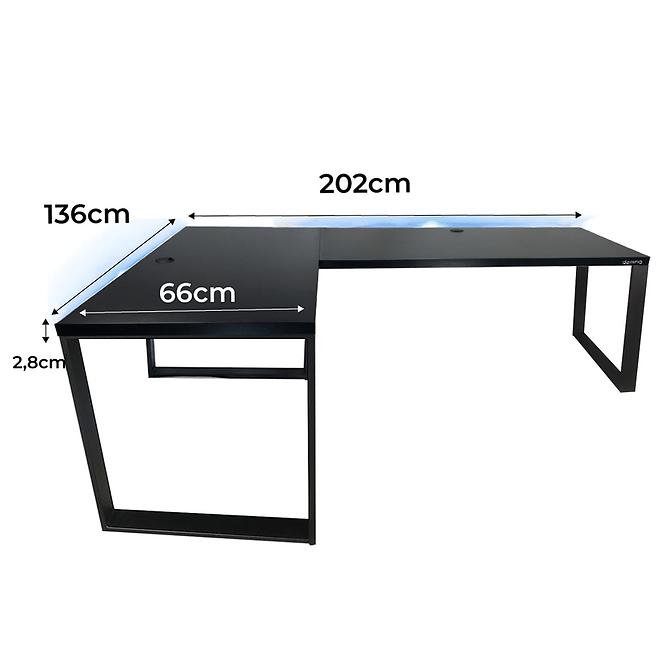 Biurko Gamingowe Narożne Loft Low Czarne 202x136x2.8 Model 2