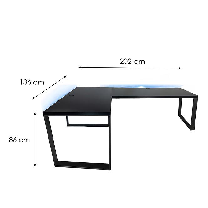 Biurko Gamingowe Narożne Loft Low Czarne 202x136x2.8 Model 2