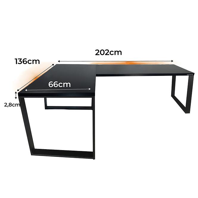 Biurko Gamingowe Narożne Loft Top Czarne 202x136x2.8 Model 1