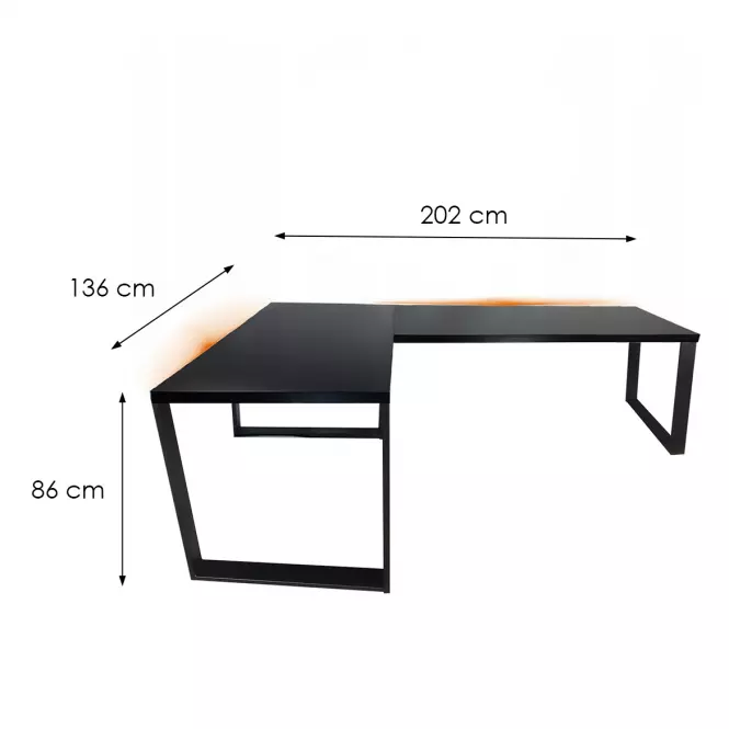 Biurko Gamingowe Narożne Loft Top Czarne 202x136x2.8 Model 1