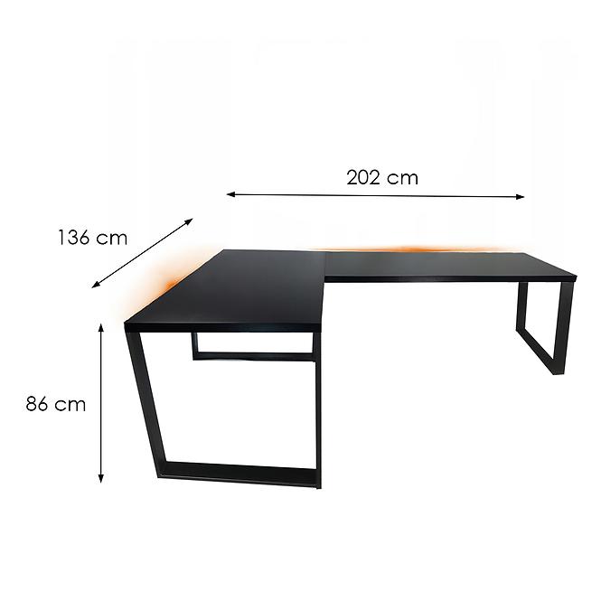 Biurko Gamingowe Narożne Loft Top Czarne 202x136x2.8 Model 1