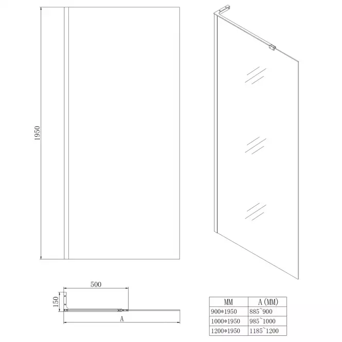 Ścianka Walk-In Pik 90x195 chrom
