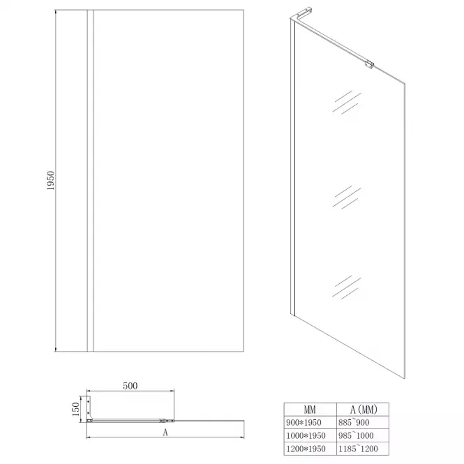 Ścianka Walk-In Pik 120x195 black