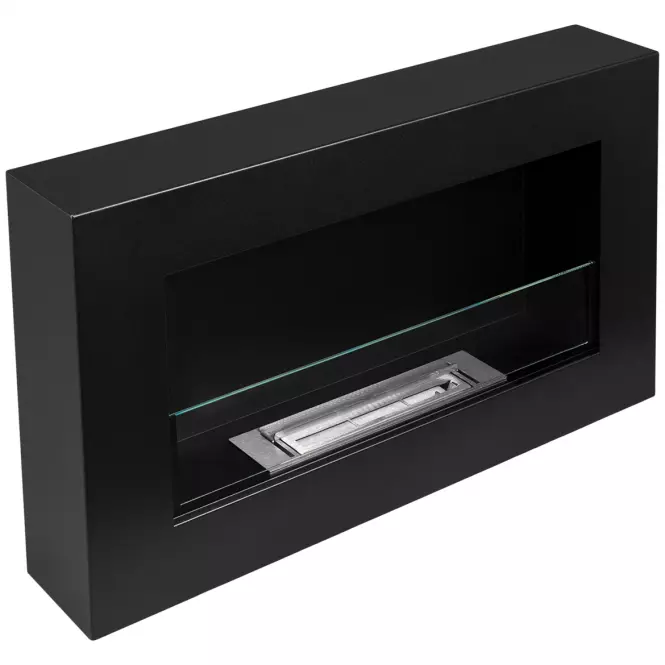 Biokominek 650x400 Box czarny mat z szkłem