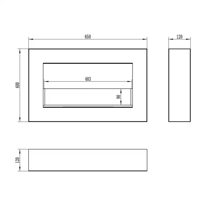 Biokominek 650x400 Box czarny mat z szkłem