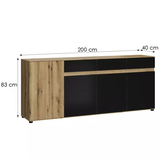 Komoda Camino 4D3S CMNK 03 dąb evoke+czerń aksamitna,2