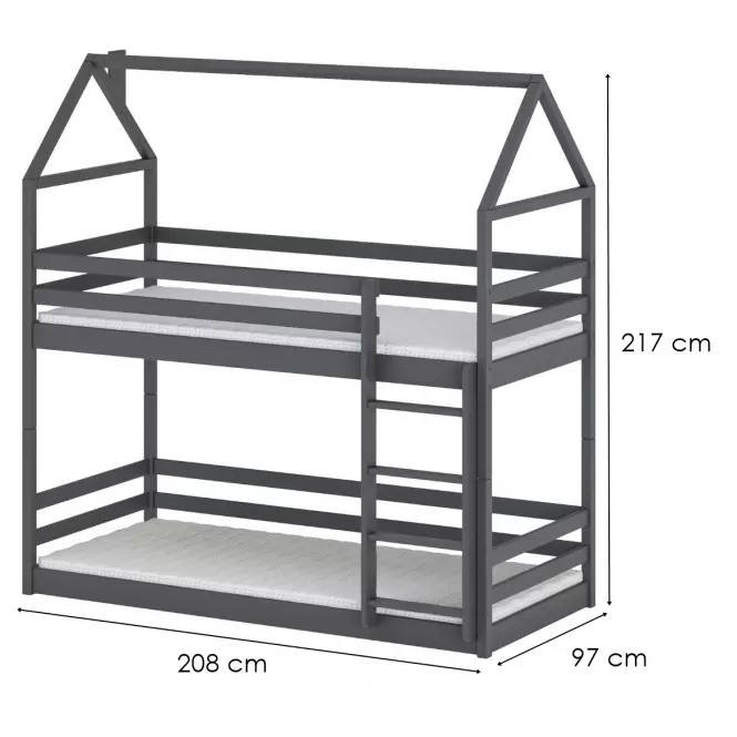 Łóżko Piętrowe Domek Axel 90x200 graphite,2