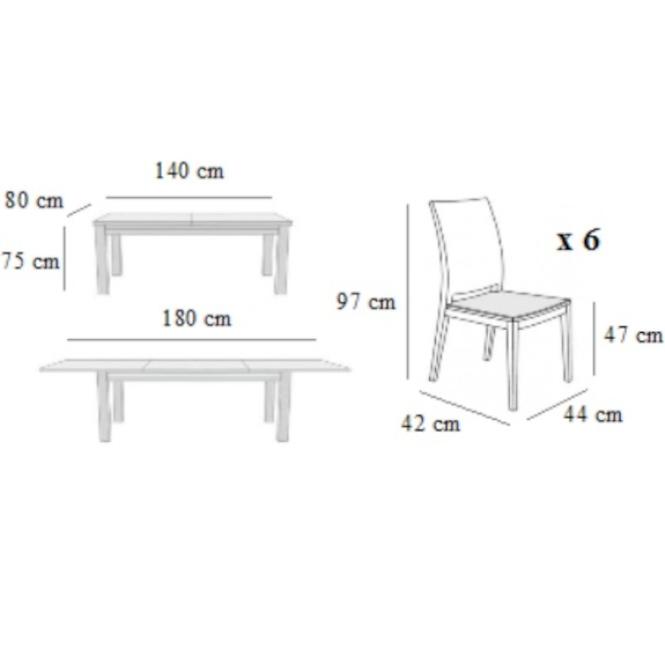 Zestaw stół i krzesła Kobe 1+6 ST28 140/80+40L d.sonoma W74 tap.A4