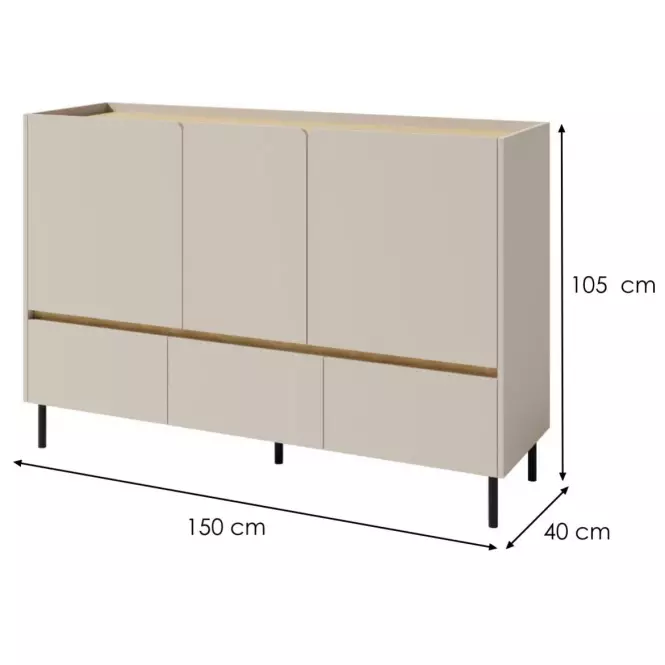 Komoda Luca LC7 3S3D beżowy/dąb