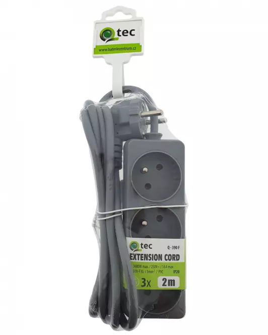 Przedłużacz Q-390f 3x z/u 2m grey