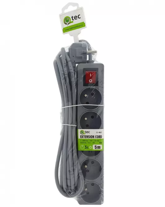 Przedłużacz z włączn. Q-406f 5x z/u 5m grey
