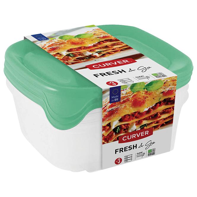 Zestaw 3 pojemników kwadrat 0.8l fresh&go 249416 mix kolorów