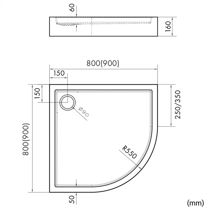Brodzik półokrągły Astrix 80x80x16 czarny struktura AQM4733CST