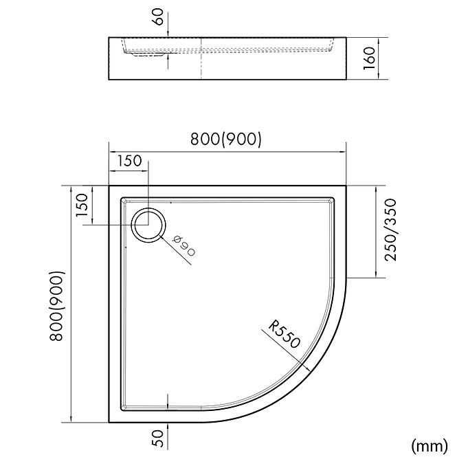 Brodzik półokrągły Astrix 80x80x16 czarny struktura AQM4733CST