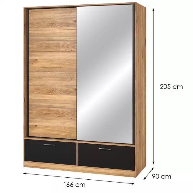 Szafa 2d2s Beta Przesuwna Z Lustrem 61 Dąb Mauvella/Czarny 