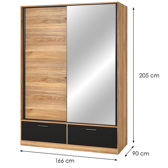 Szafa 2d2s Beta Przesuwna Z Lustrem 61 Dąb Mauvella/Czarny 