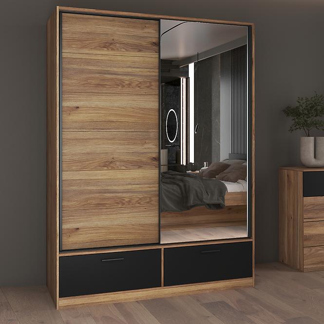 Szafa 2d2s Beta Przesuwna Z Lustrem 61 Dąb Mauvella/Czarny 