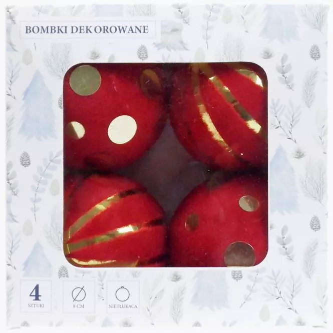 Bombki 8cm 4 szt mix 44378