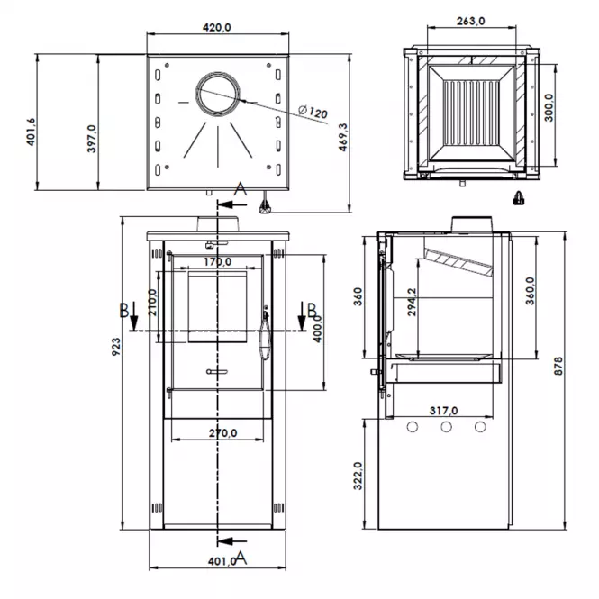 Piec stalowy Okta M 3,9 kW